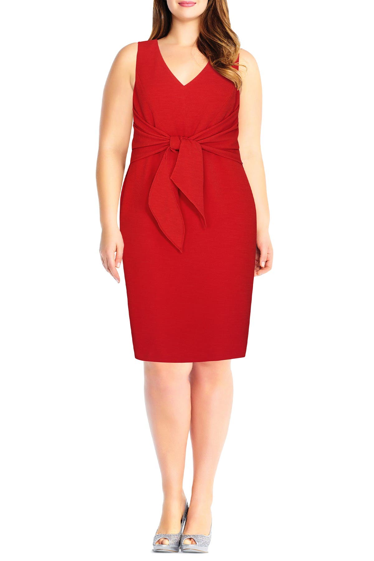 Adrianna Papell Rio Tie Front Sheath Dress In Ht Tomato
