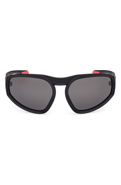 Moncler 62mm Oversize Geometric Sunglasses in Matte Black/Smoke