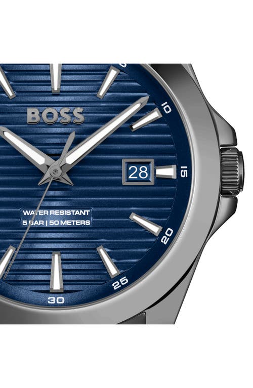 Hugo Boss Men's Strike Quartz Basic Calendar Ionic Plated Grey Steel Watch 41mm In Blue