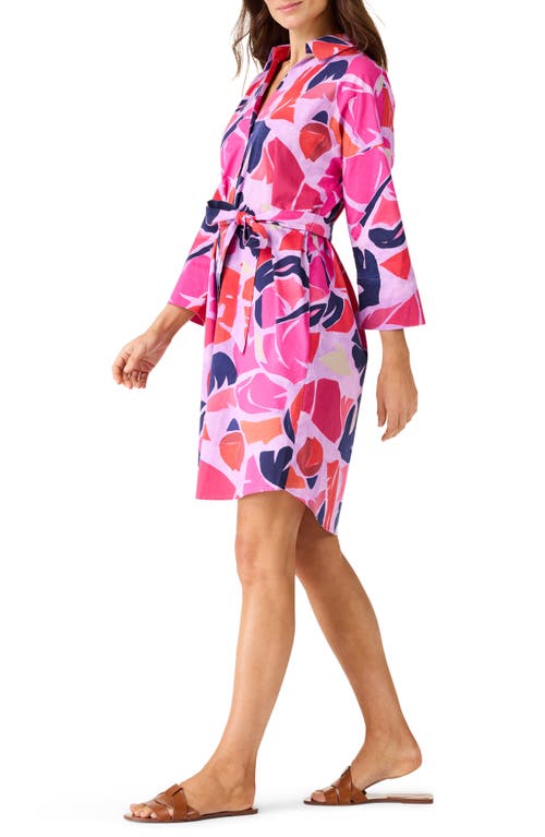 Shop Nic + Zoe Nic+zoe Tropic Glow Leaf Print Cotton Shirtdress In Pink Multi