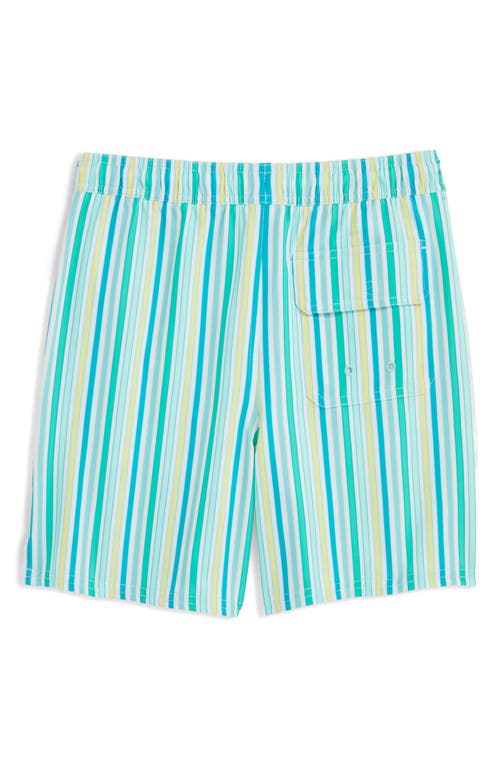 Shop Vineyard Vines Kids' Chappy Crab Print Swim Trunks In Citrus Stripe White