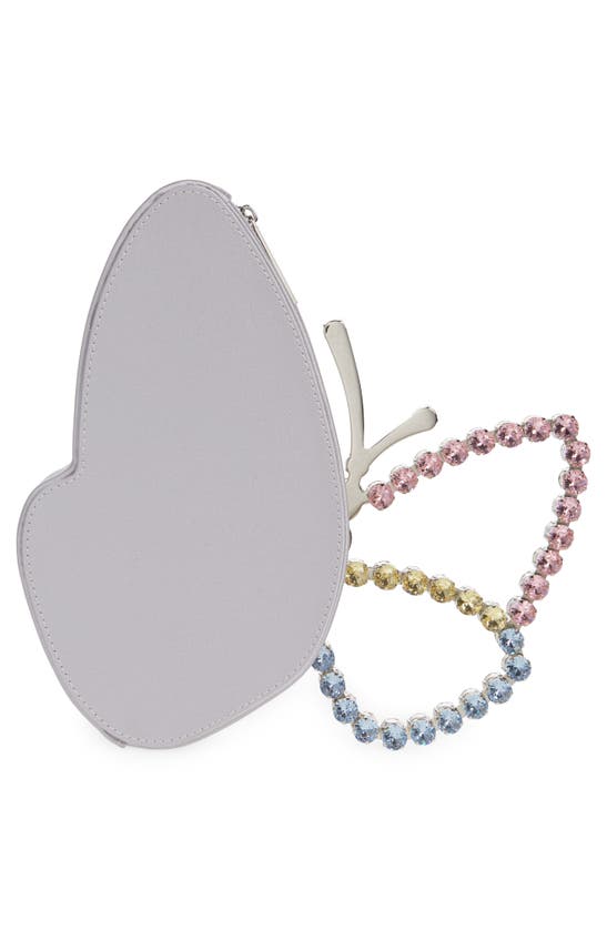 Shop L'alingi Crystal Butterfly Satin Clutch In Silver/color Block Pastel