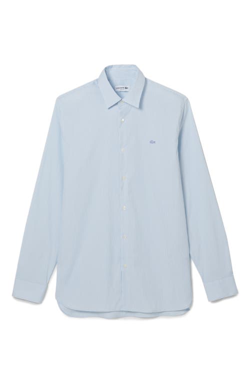 Lacoste Slim Fit Pinstripe Stretch Button-up Shirt In Blanc/panorama