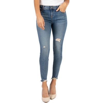 Kut From The Kloth Connie High Waist Destroyed Hem Ankle Skinny Jeans, Blue