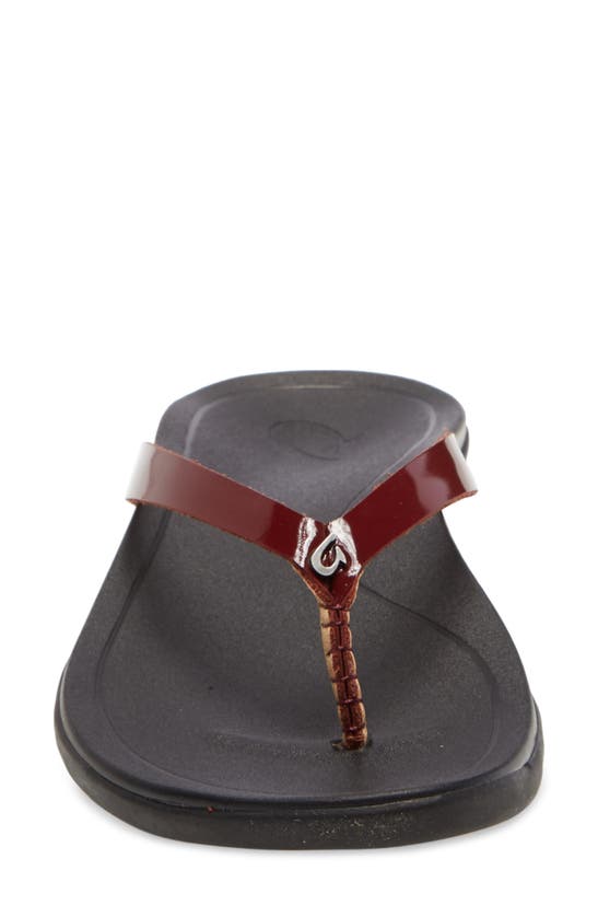 Olukai Ho Opio Leather Flip Flop In Red Ginger Patent Leather