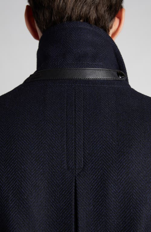 Tom Ford Officer Wool Herringbone Coat In Combo Black/blue