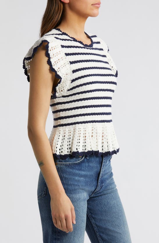 Shop Rails Coen Ruffle Sleeve Peplum Cotton Sweater In Anadia Stripe