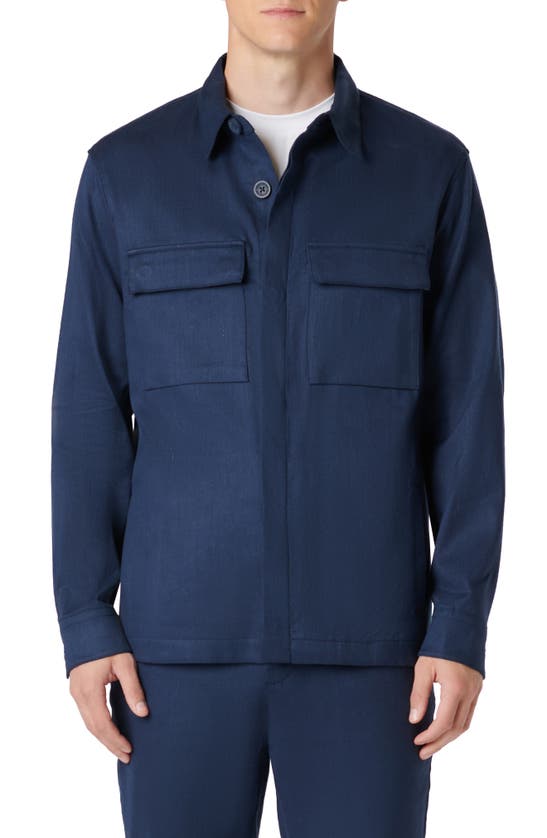 Shop Bugatchi Linen & Cotton Button-up Shirt Jacket In Navy