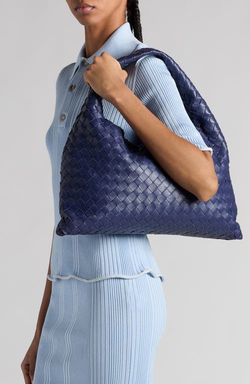 Shop Bottega Veneta Small Hop Intrecciato Leather Hobo Bag In 4527 Duke-m Brass
