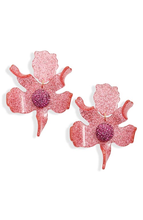 Lele Sadoughi Crystal Lily Drop Earrings in Diva Pink