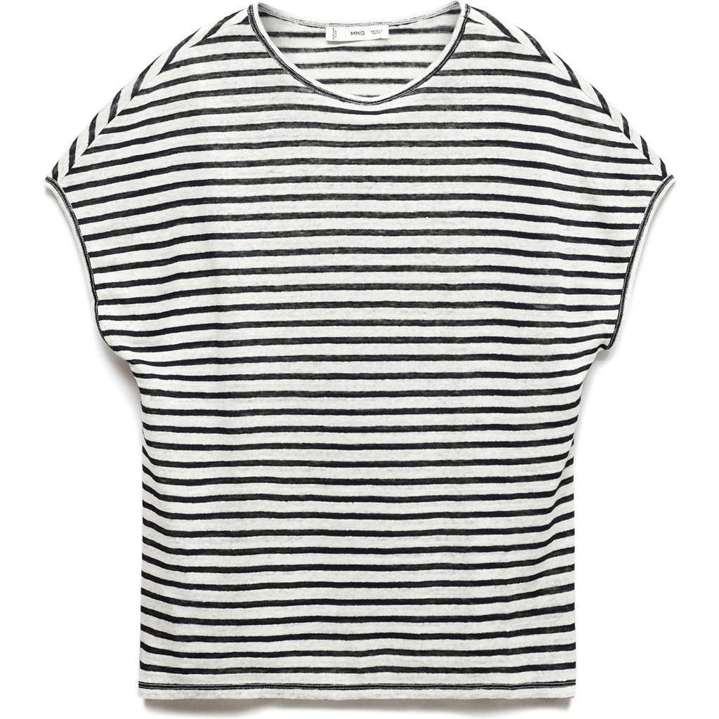 Shop Mango Dolman Sleeve Linen T-shirt In Black/white