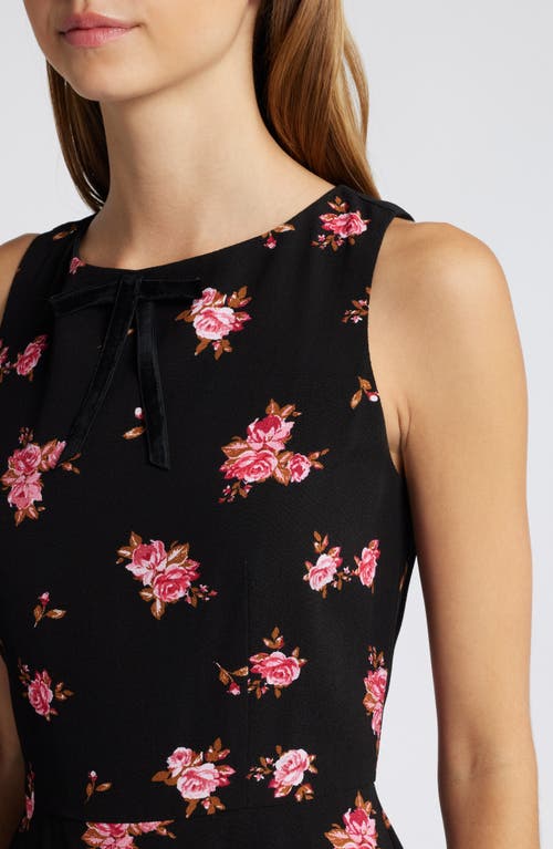 Shop Charles Henry Floral Bow Neck Fit & Flare Minidress In Black Ditsy