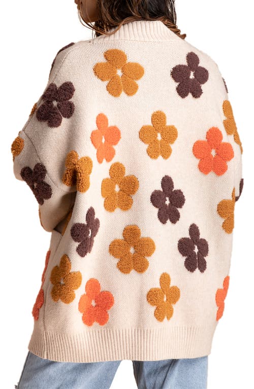 Shop Saachi Floral Print Button Front Cardigan In Beige
