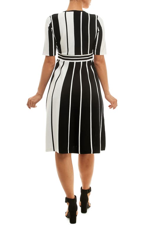 Nina Leonard Stripe Elbow Sleeve Sweater Dress In Navy/ivory