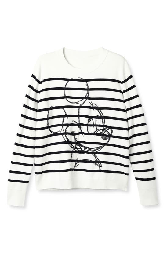 Shop Desigual Jers My Mickey Mouse Stripe Crewneck Sweater In White