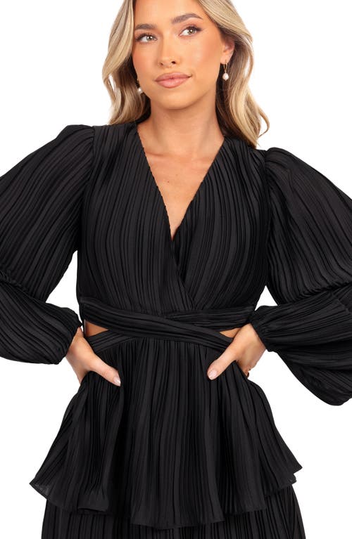 Petal And Pup Petal & Pup Pippa Side Cutout Long Sleeve Tiered Midi Dress In Black