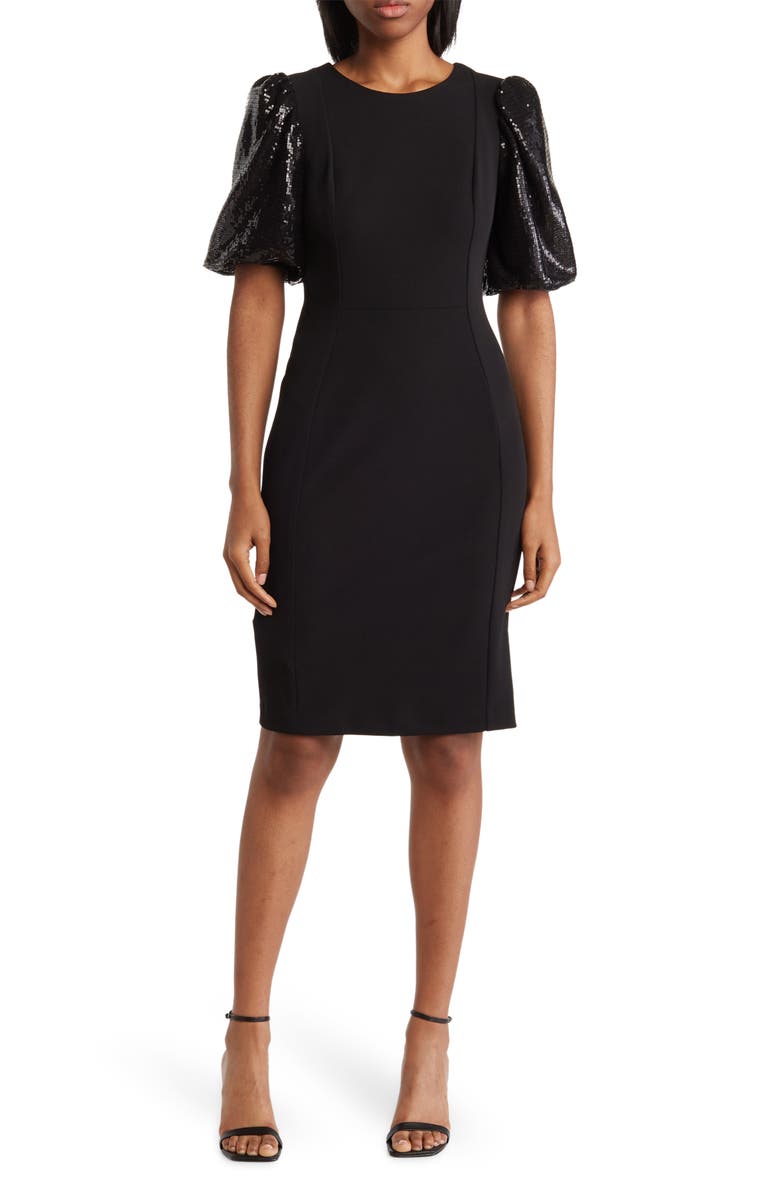 Calvin Klein Puff Sequin Sleeve Sheath Dress | Nordstromrack