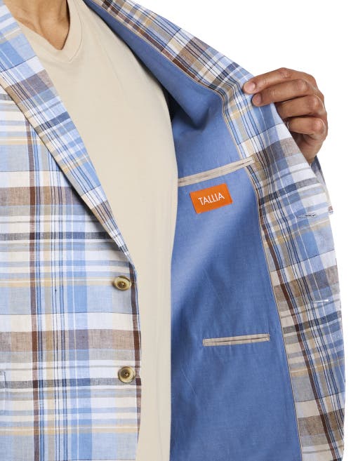 Shop Tallia Madras Plaid Linen Sport Coat In Blue Multi