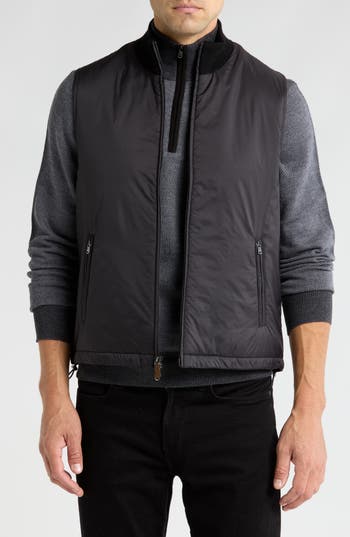 Bruno Magli Merino Wool Rib Collar Nylon Vest In Black