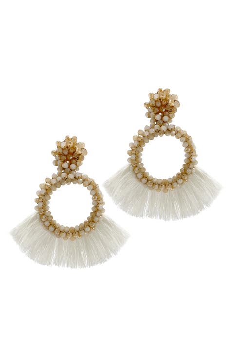 14K Yellow Gold Plated Beaded Fringe Drop Earrings