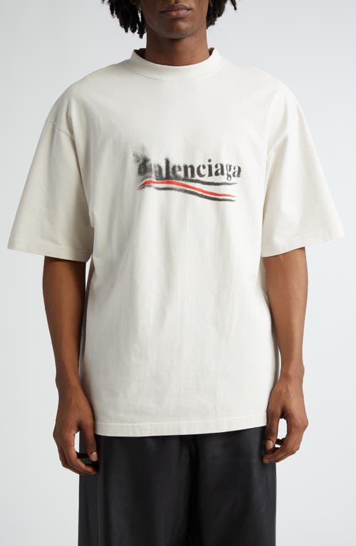 Shop Balenciaga Political Stencil Logo Graphic T-shirt In Ecru/black