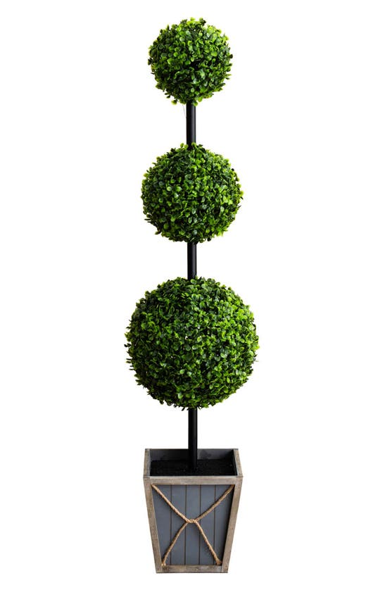 Shop Nearly Natural 45-inch Uv Resistant Artificial Triple Ball Boxwood Topiary Tree In Green