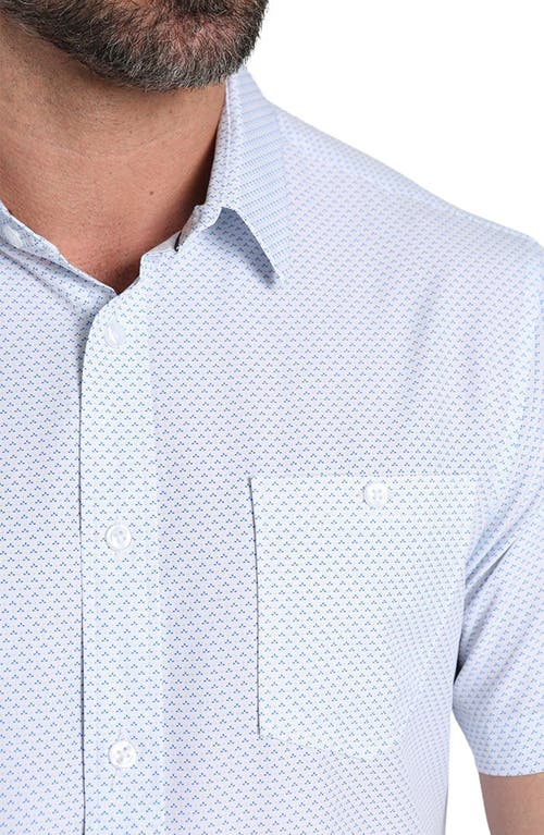 Jachs Classic Fit Short Sleeve Button-up Tech Shirt In White Micro Poly Print