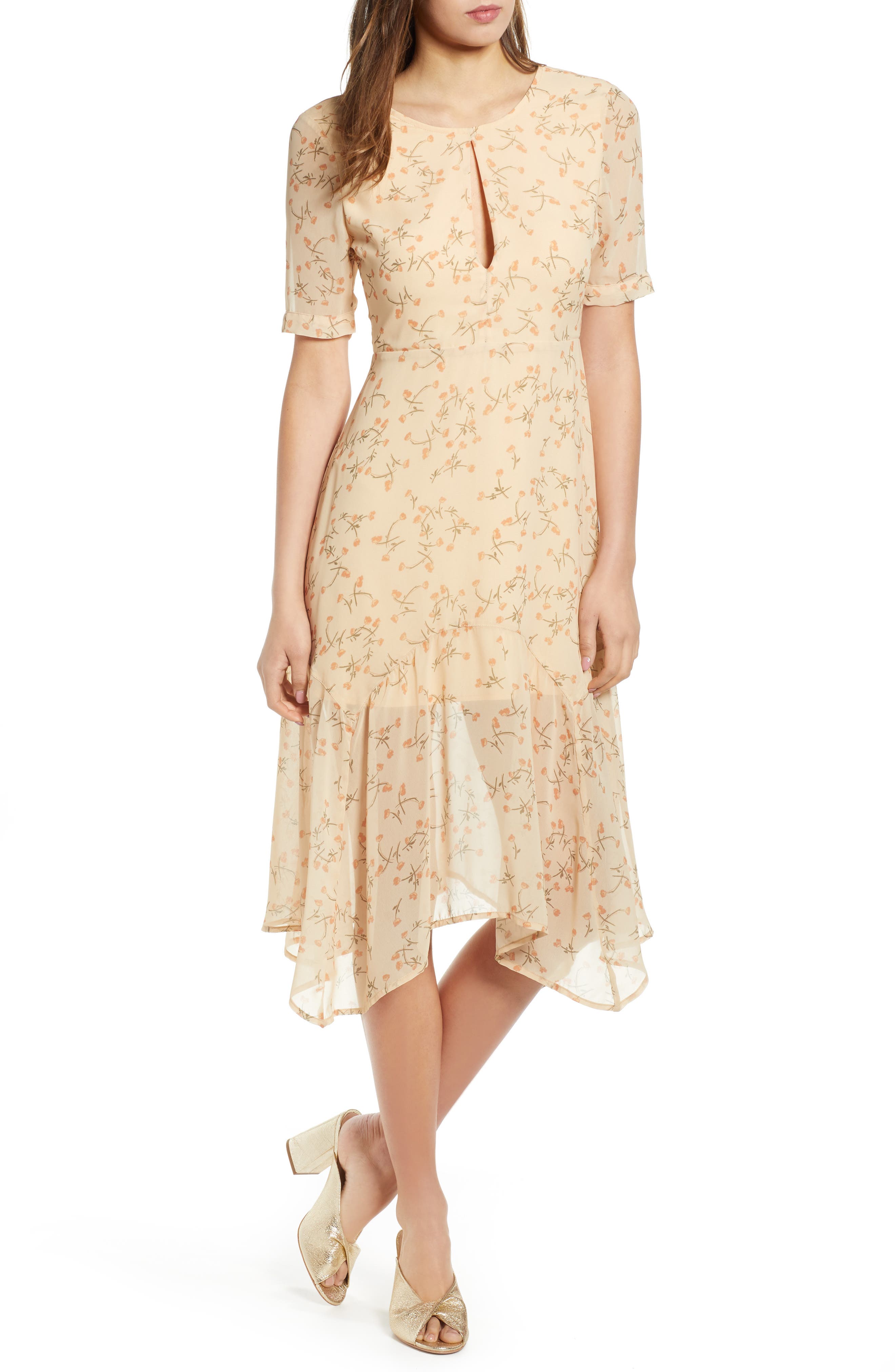 Leith Keyhole Handkerchief Hem Dress, Ivory
