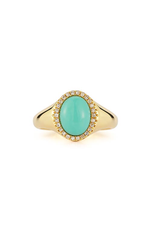 Ef Collection Diamond Halo Turquoise Cabochon Ring In Gold