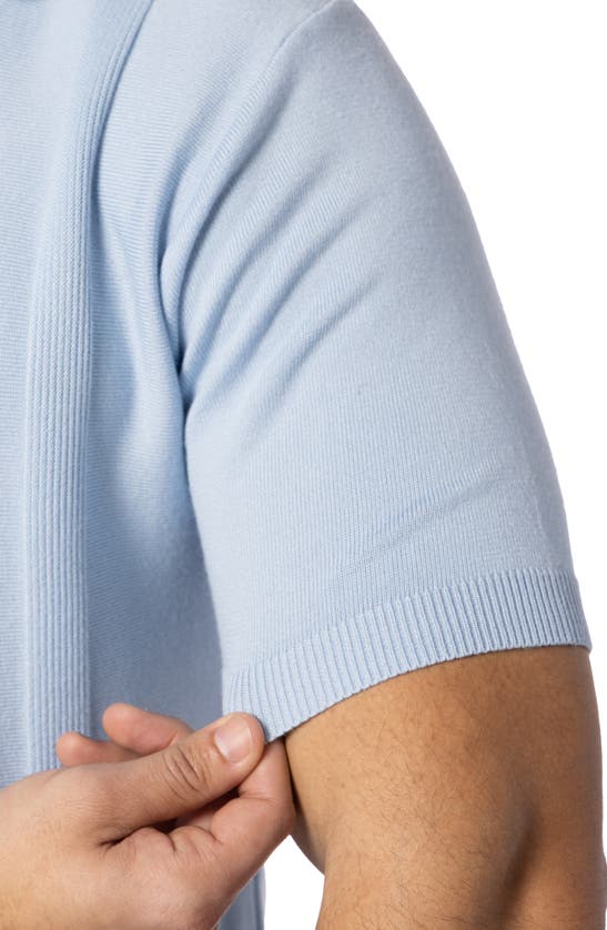 Spring + Mercer Textured Short Sleeve Button-up Sweater In Powder Blue