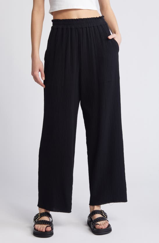 Shop Rails Leon Crinkled Organic Cotton Crop Pants In Black Gauze