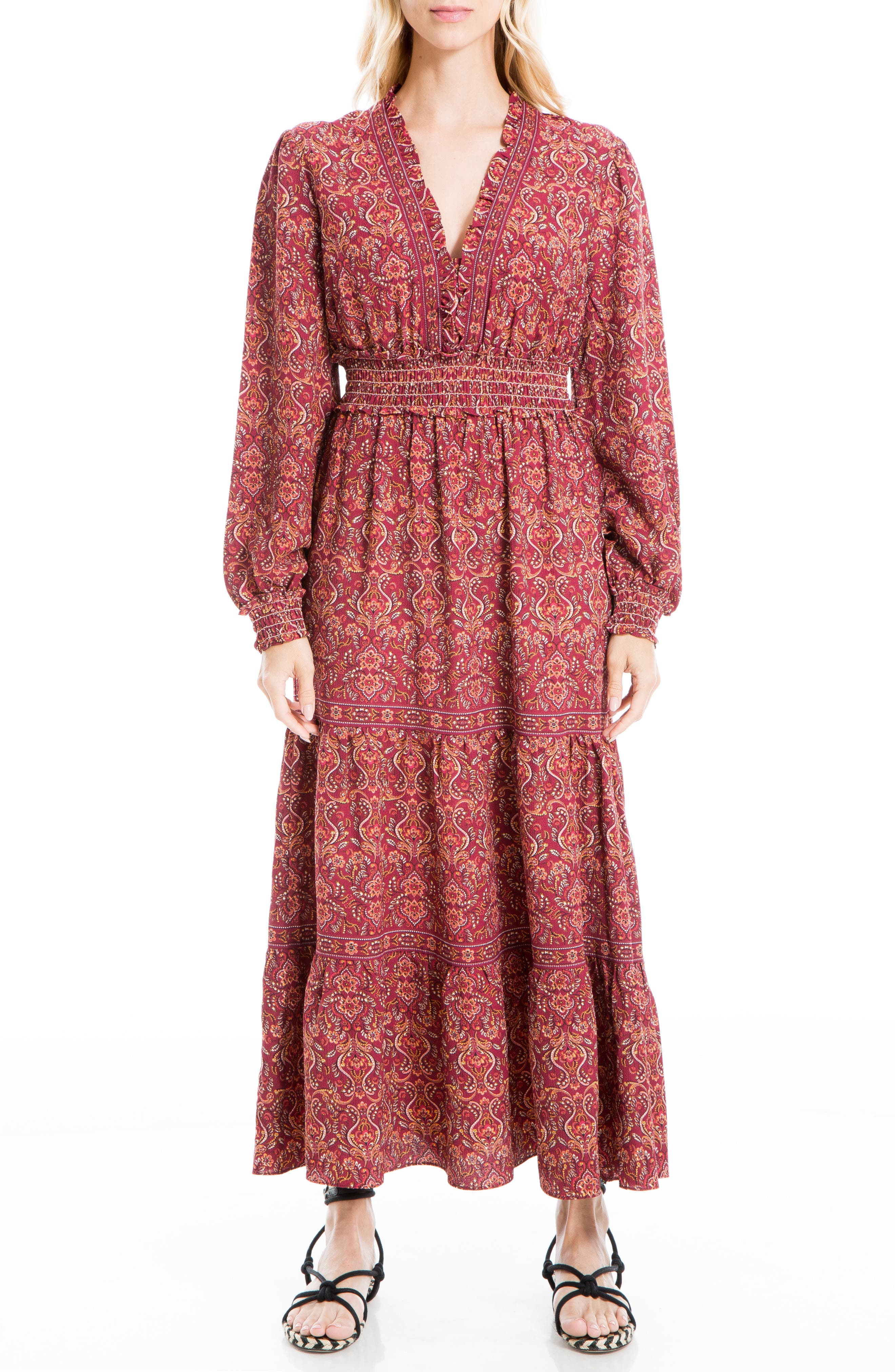crepe maxi dress with sleeves