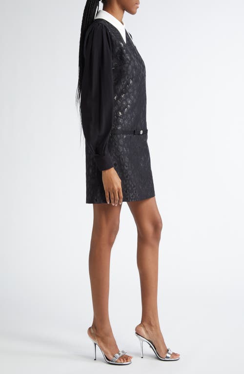 Shop Versace Leopard Long Sleeve Jacquard Minidress In Black