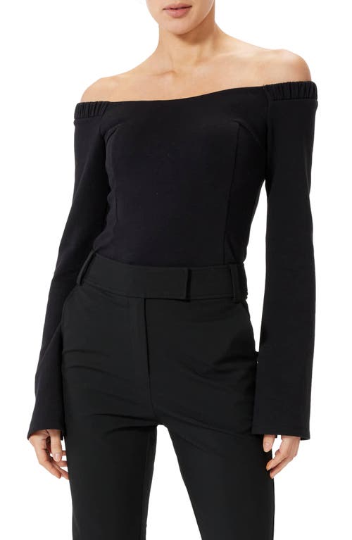 Pixie Long Sleeve Off the Shoulder Top in Black