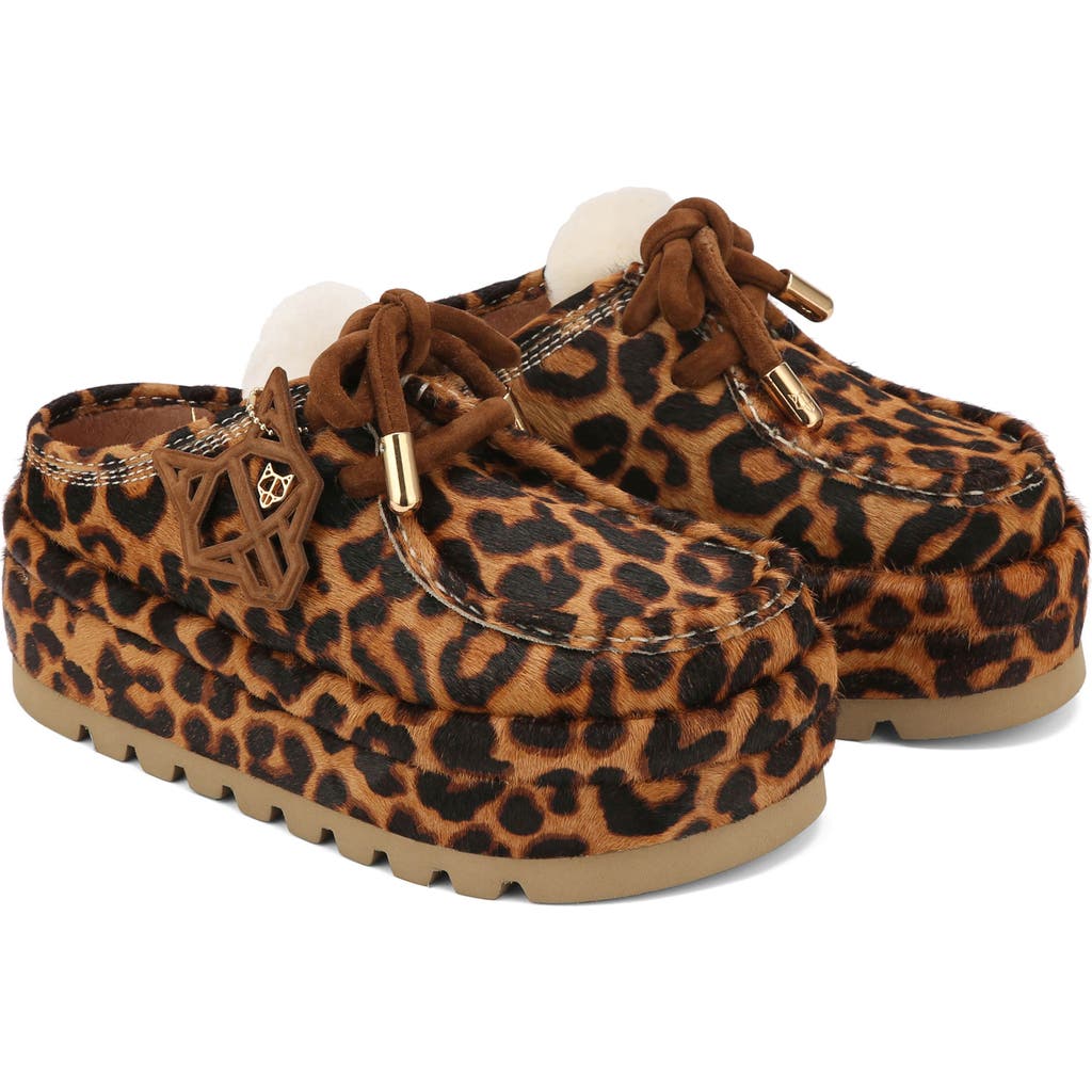 Naked Wolfe Blizzard Genuine Shearling Platform Clog in Leopard-Suede/shearling