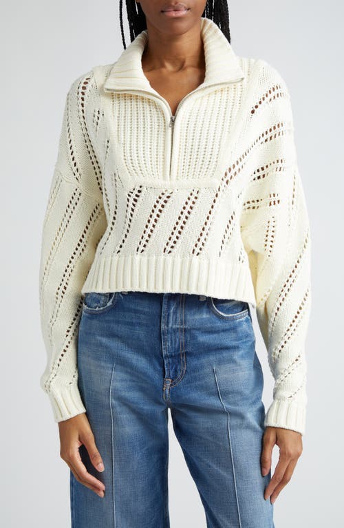 STAUD Hampton Mixed Stitch Half-Zip Cotton Blend Sweater Ivory at Nordstrom,