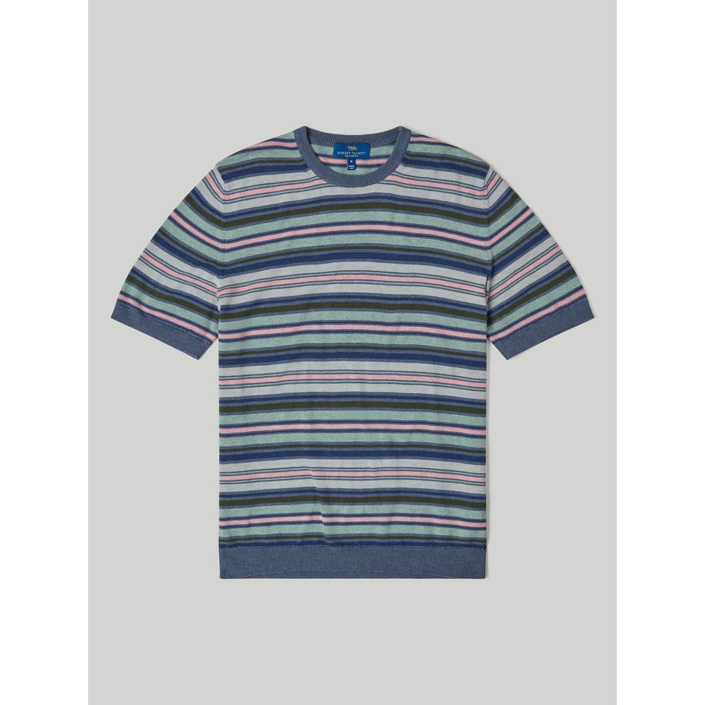 Robert Talbott Pratt Multi Stripe Short Sleeve Crewneck Sweater In Green Multi