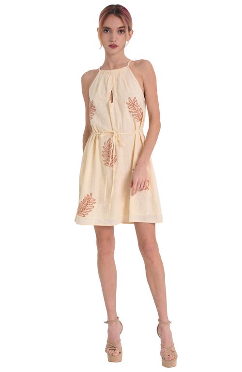 Shop Ciebon Kai Leaf Embroidery Tie Waist Sleeveless Dress In Cream Multi