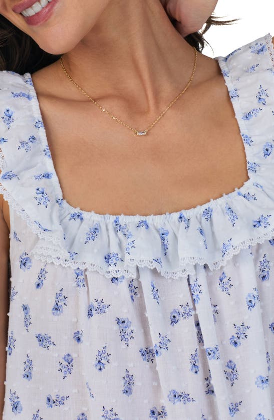 Shop Eileen West Ruffle Sleeveless Swiss Dot Nightgown In White/blue Floral