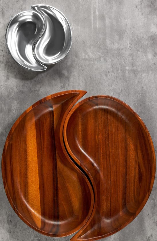 Nambe Yin Yang Chip And Dip Set, 4 Pieces In Brown