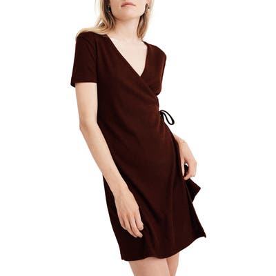Madewell Ribbed Knit Wrap Dress, Brown