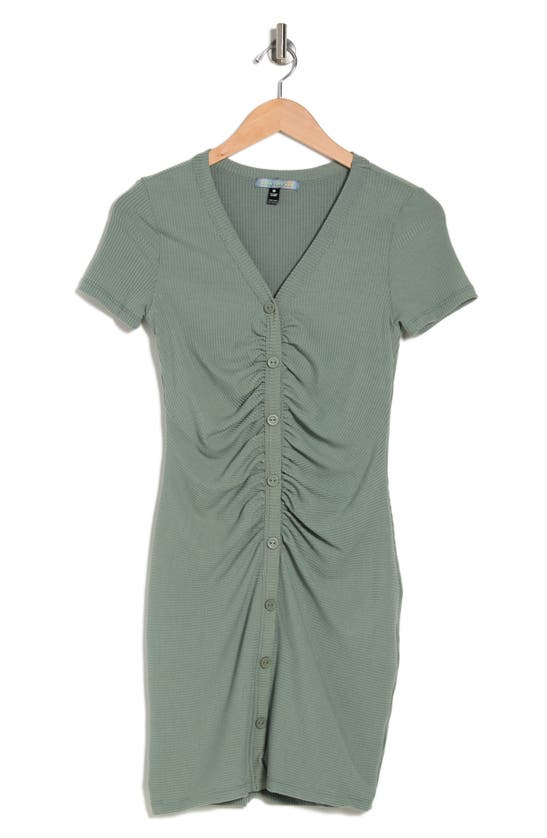 Good Luck Gem Ruched Button Front Dress In Sage