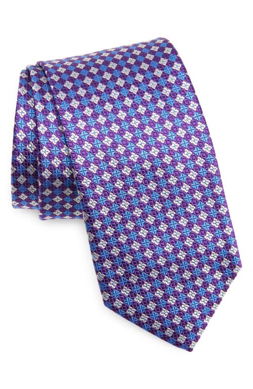 David Donahue Geometric Check Silk Tie in Purple 