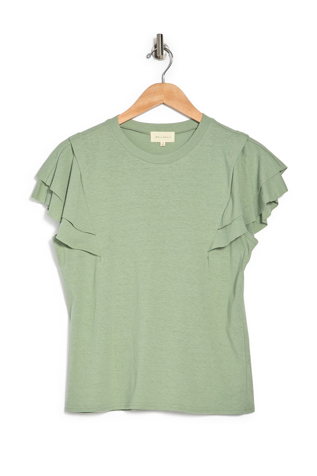 Melloday Tiered Ruffle Sleeve T-shirt In Light/pastel Green
