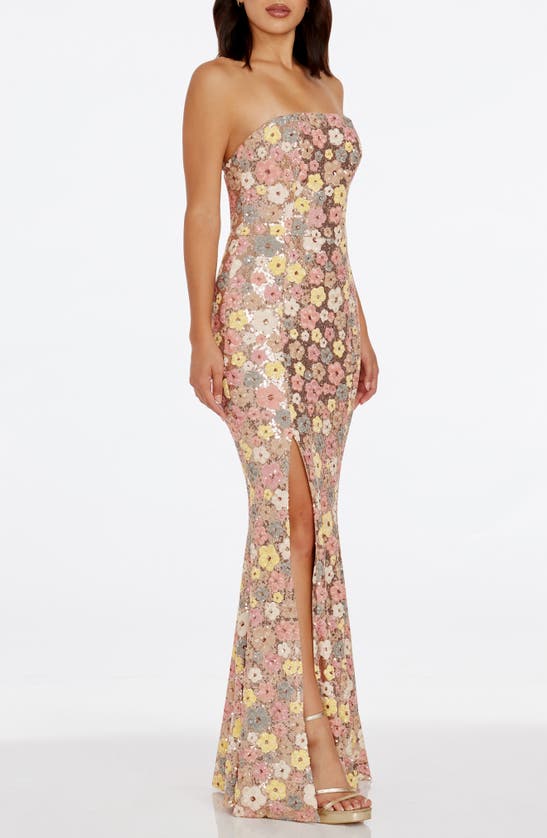 Dress The Population Janelle Floral Sequin Gown In Rose Gold Multi
