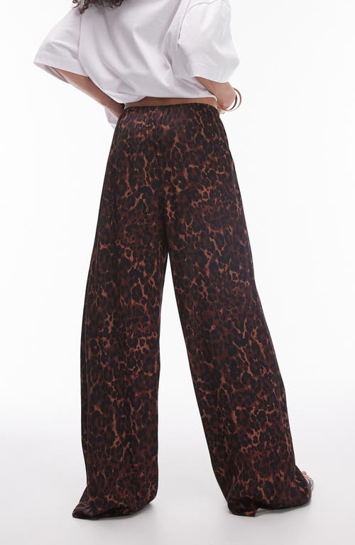 Shop Topshop Animal Print Wide Leg Drawstring Pants In Brown