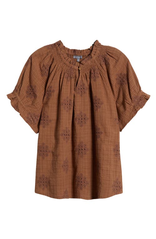 Shop Wit & Wisdom Embroidered Short Sleeve Top In Caramel Latte