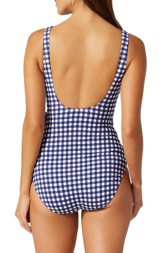 Shop Tommy Bahama Gingham Wrap One-piece Swimsuit In Mare Navy