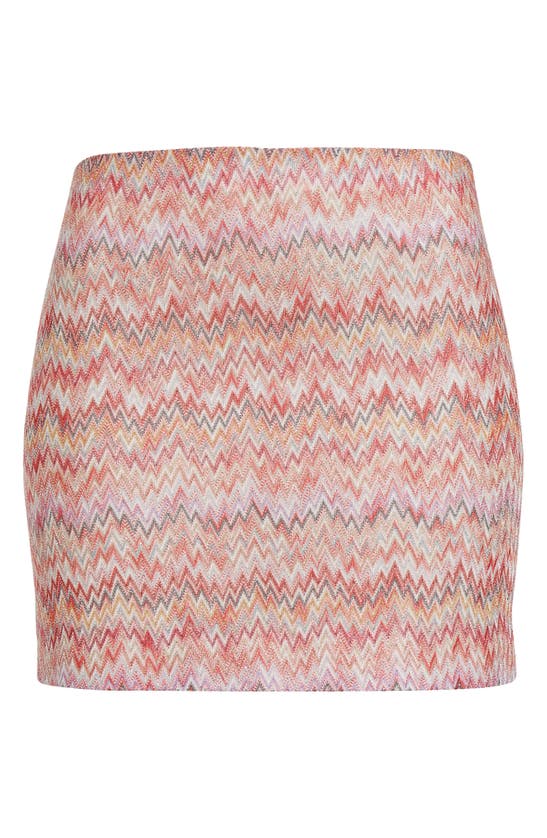Shop Missoni Chevron Metallic Knit Miniskirt In Multicolor On Pink Base