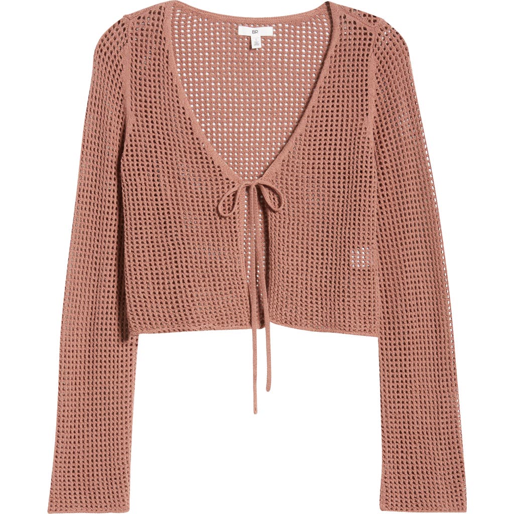 Bp. Waffle Stitch Tie Front Cardigan In Pink